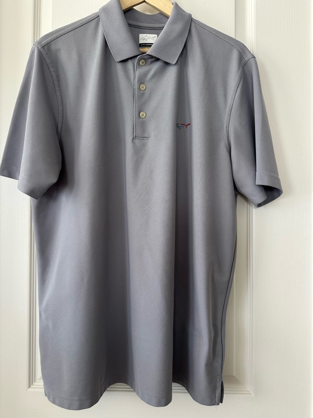Greg Norman Collection Gray Short-Sleeve Performance Polo with Embroidered Shark